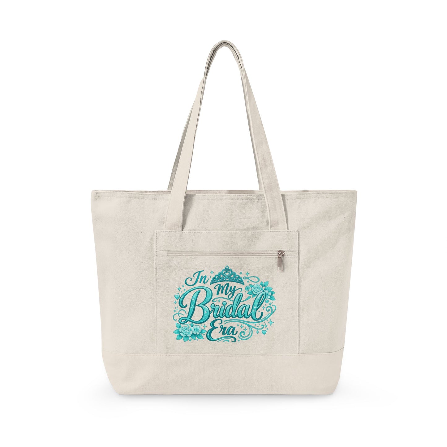 In My Bridal Era Zippered Canvas Tote - Teal