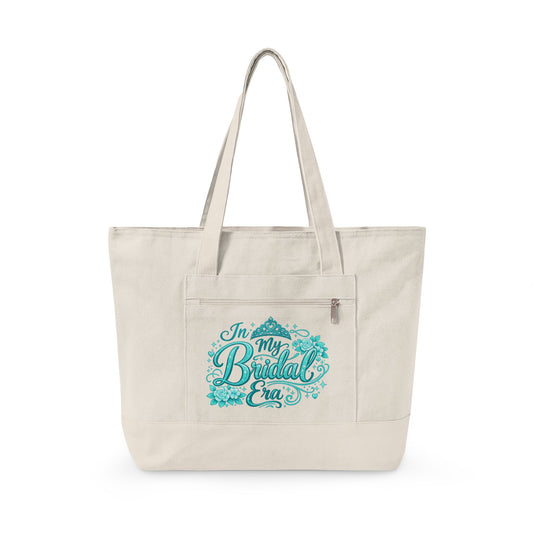 In My Bridal Era Zippered Canvas Tote - Teal